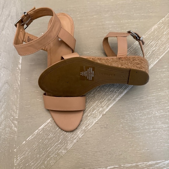 Express Tan Cork Wedge Ankle Strap Sandals - Picture 5 of 7